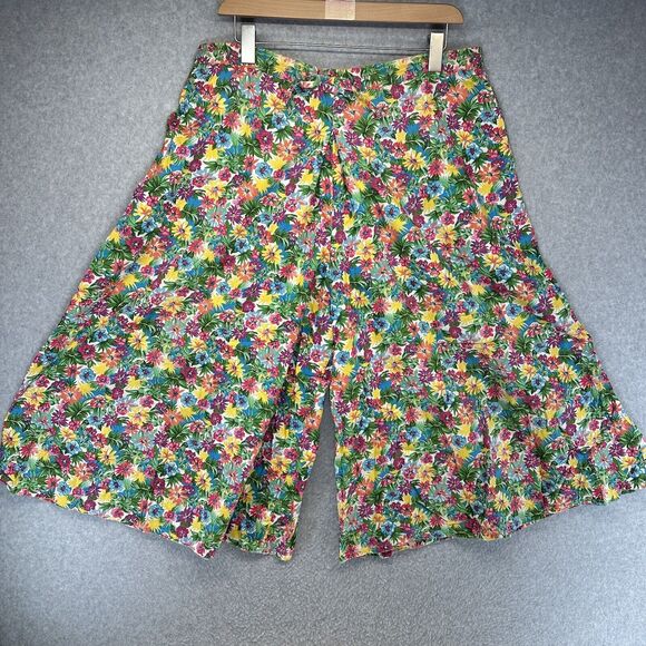 Liz Sports Womens Pants High Waisted Wide Leg Bright Floral Print Elastic Waist - Picture 1 of 11